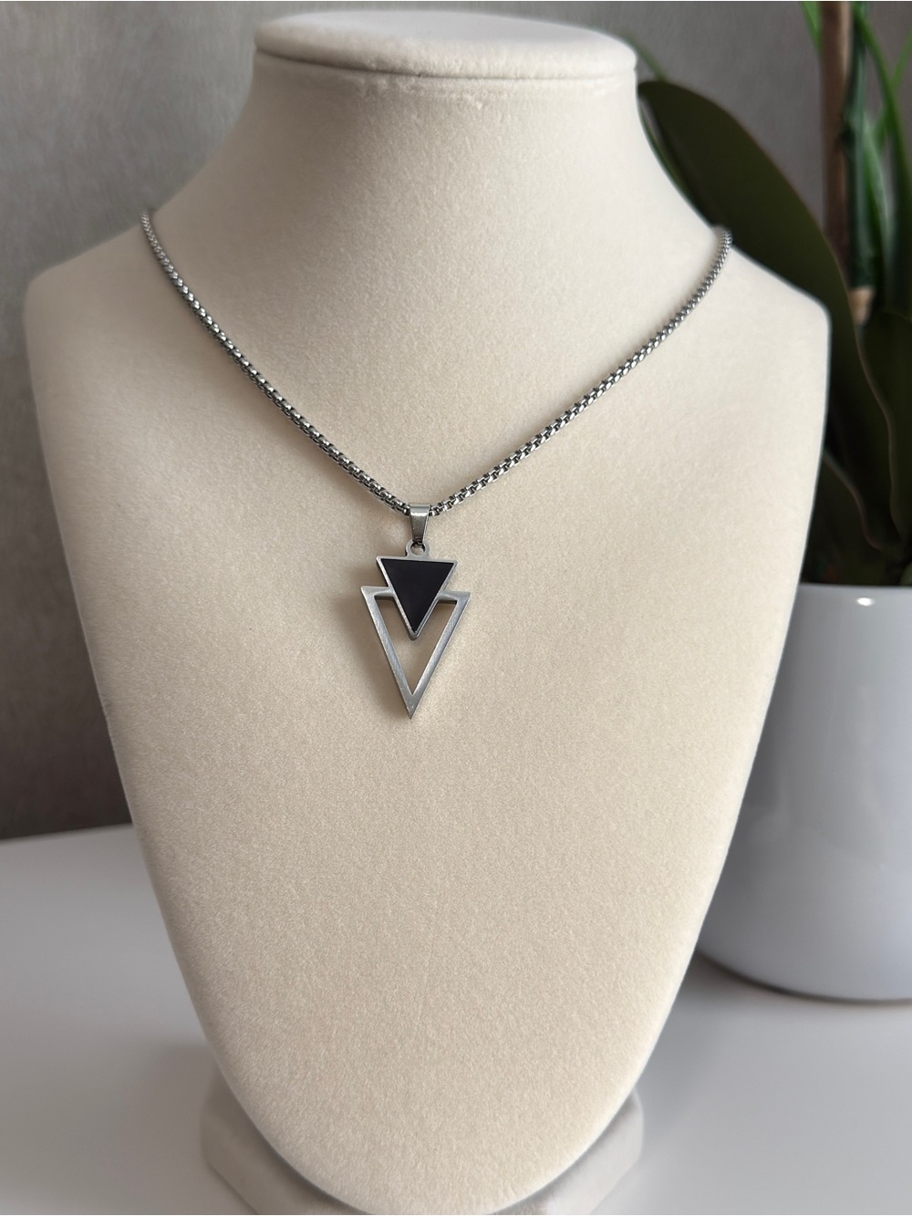 Men's Geometric Stainless Steel Double Triangle Pendant Necklace